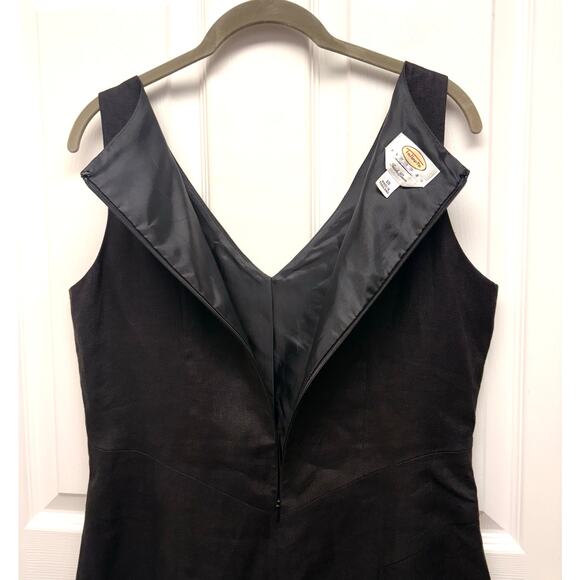 Vintage Talbots Black Linen Dress Lined Fit Flare Sleeveless V Neck Women's 10 - Picture 4 of 6